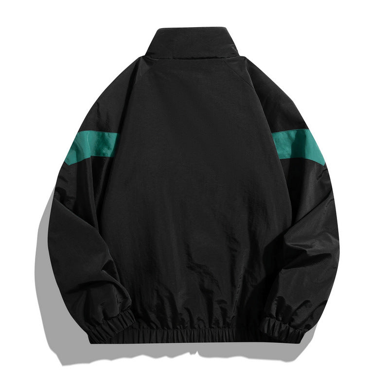 Men's Color-Block Stand Collar Jacket, Lightweight & Breathable