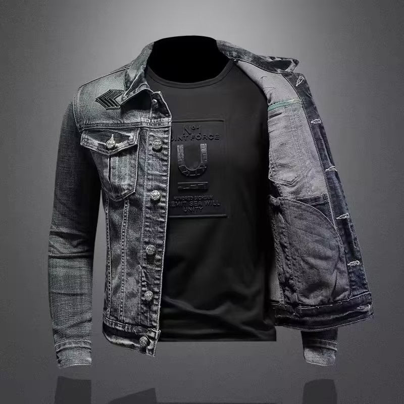 Men's Slim-Fit Vintage Denim Jacket with Zipper Closure