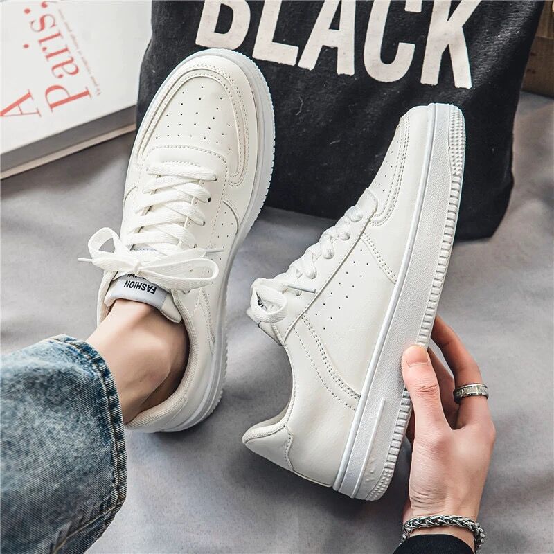 Unisex White Platform Sneakers with Breathable Sports Design