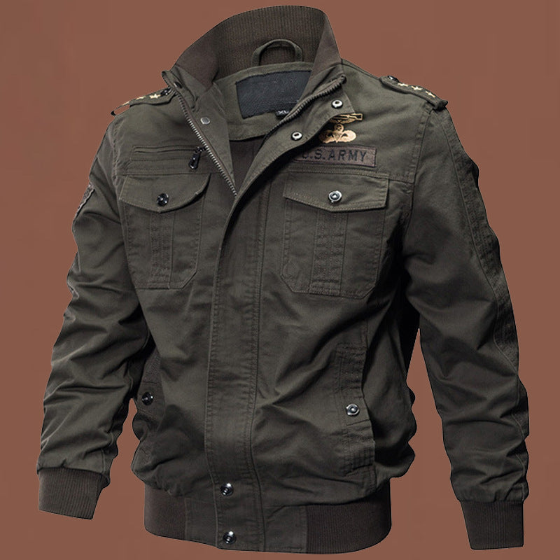 Men's Pure Cotton Multi-Pocket Workwear Jacket with Stand Collar