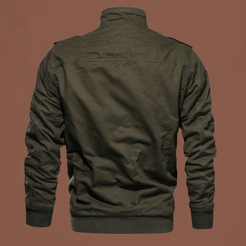 Men's Pure Cotton Multi-Pocket Workwear Jacket with Stand Collar