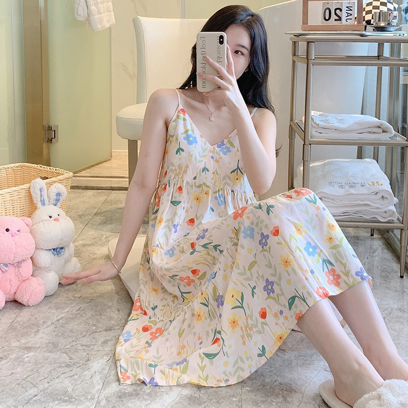 Women's Cotton-Silk Floral Slip Nightdress with Relaxed Fit