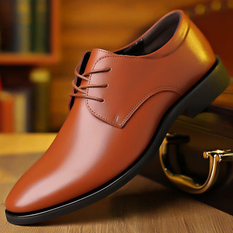 Men's Round Toe Business Leather Shoes with Soft Sole Comfort
