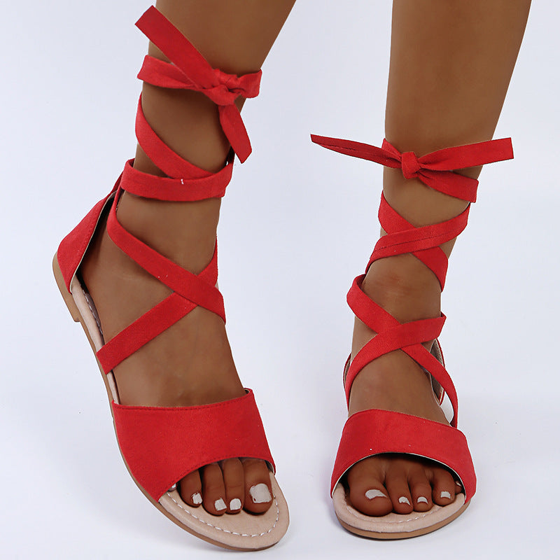 Women’s Solid Color Cross-Strap Flat Sandals