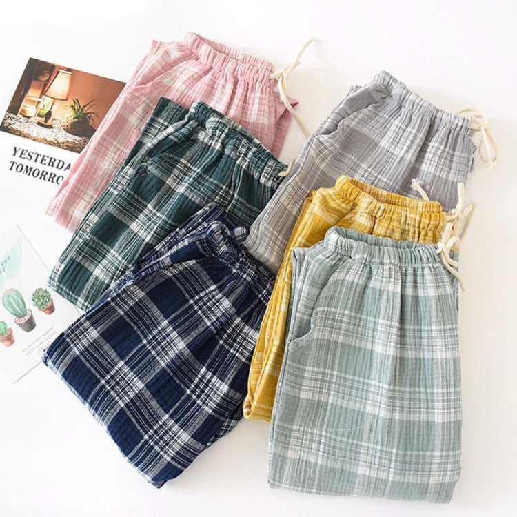 Unisex Plaid Crepe Pajama Set, Loose Lightweight Loungewear