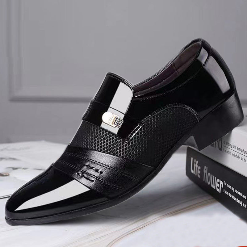 Men's Glossy Leather Business Shoes with Metal Detail Large Size