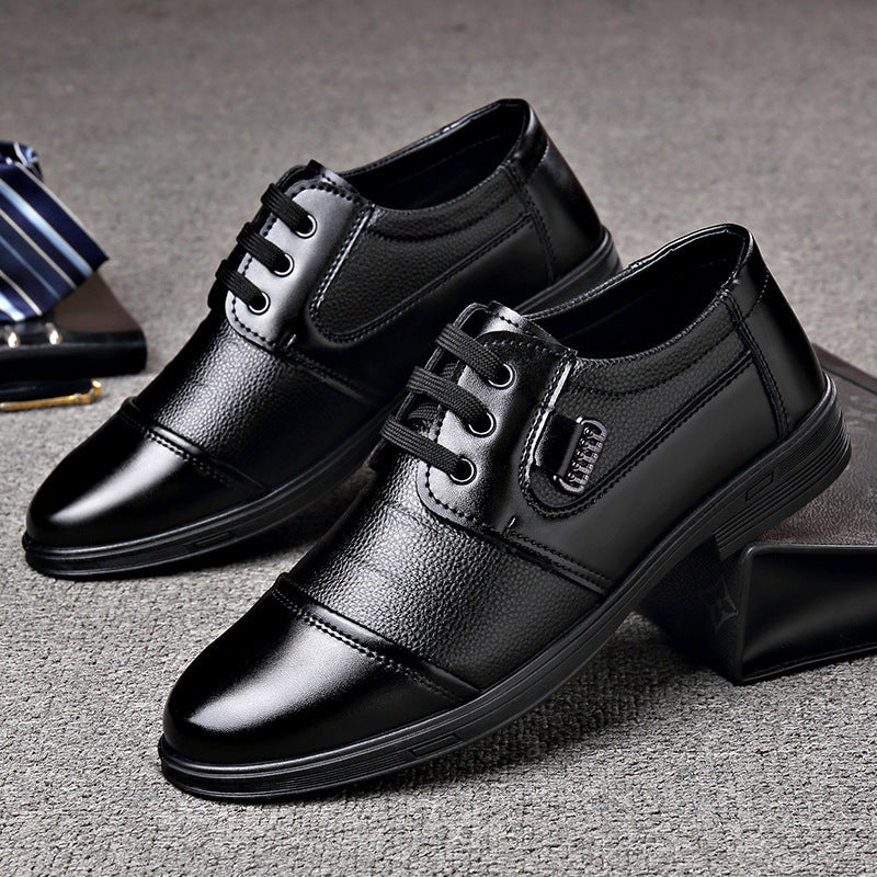 Men's Round Toe Lace-Up Business Leather Shoes with Stitching