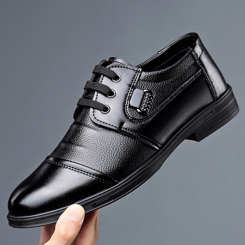 Men's Round Toe Lace-Up Business Leather Shoes with Stitching