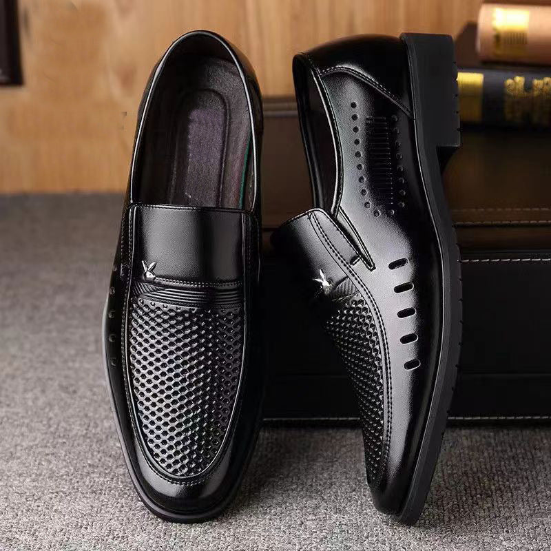 Men's Soft Leather Casual Shoes with Breathable Hollow Design