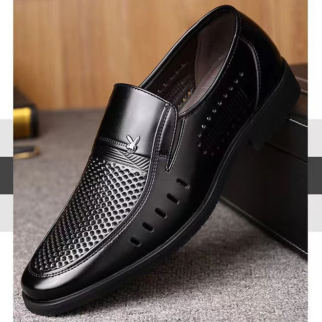 Men's Soft Leather Casual Shoes with Breathable Hollow Design