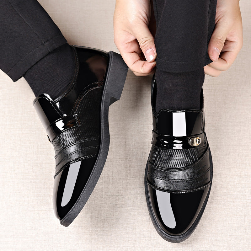 Men's Glossy Leather Business Shoes with Mirror Finish Large Size