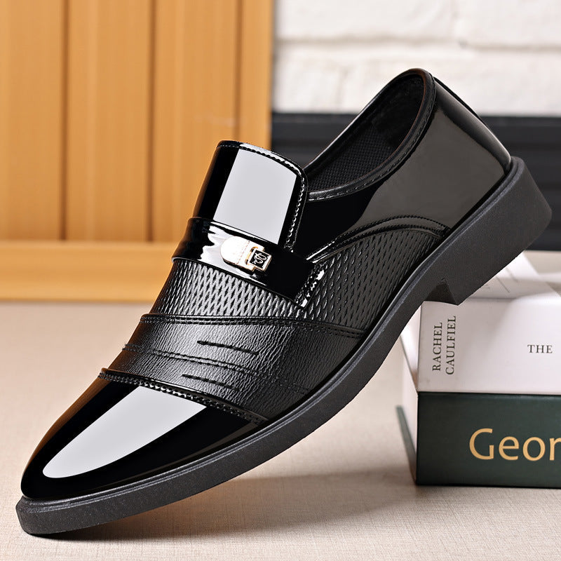 Men's Glossy Leather Business Shoes with Mirror Finish Large Size