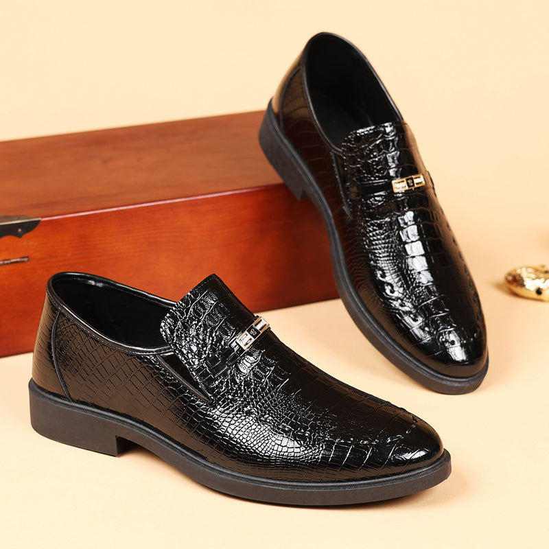 Men's Crocodile Pattern Slip-On Leather Business Shoes Large Size