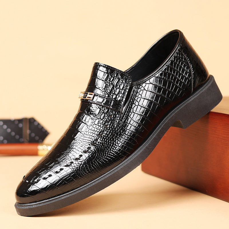 Men's Crocodile Pattern Slip-On Leather Business Shoes Large Size