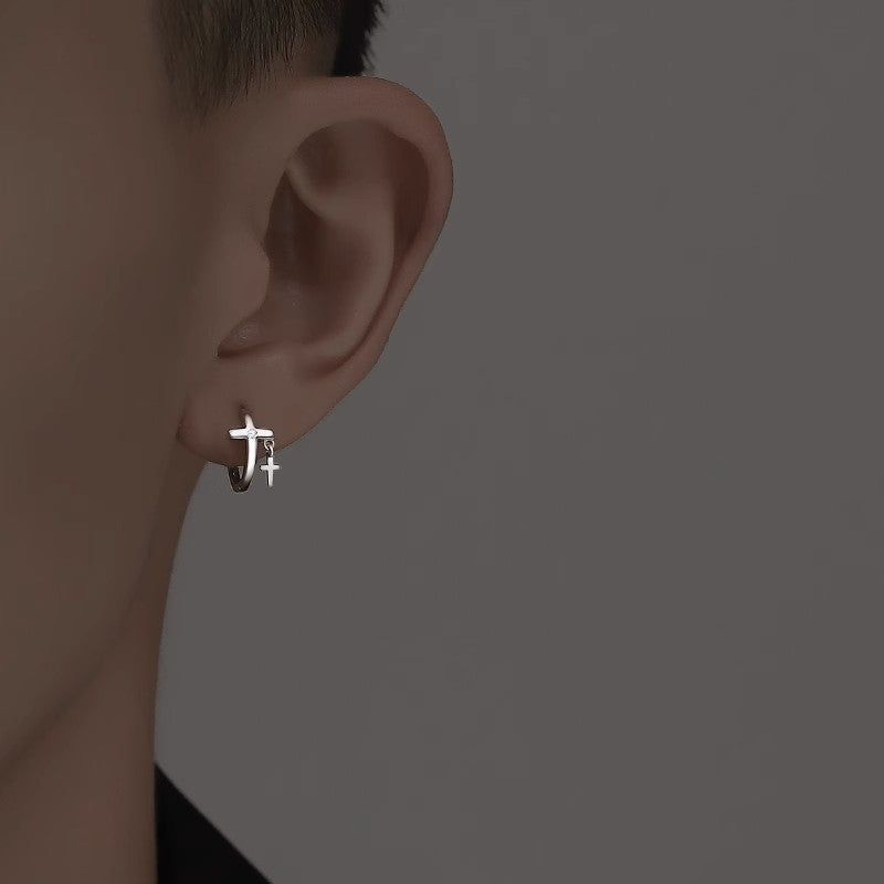 Men's Double Cross Ear Studs with Niche Fashion Design