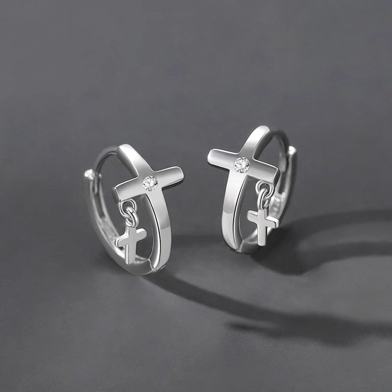 Men's Double Cross Ear Studs with Niche Fashion Design