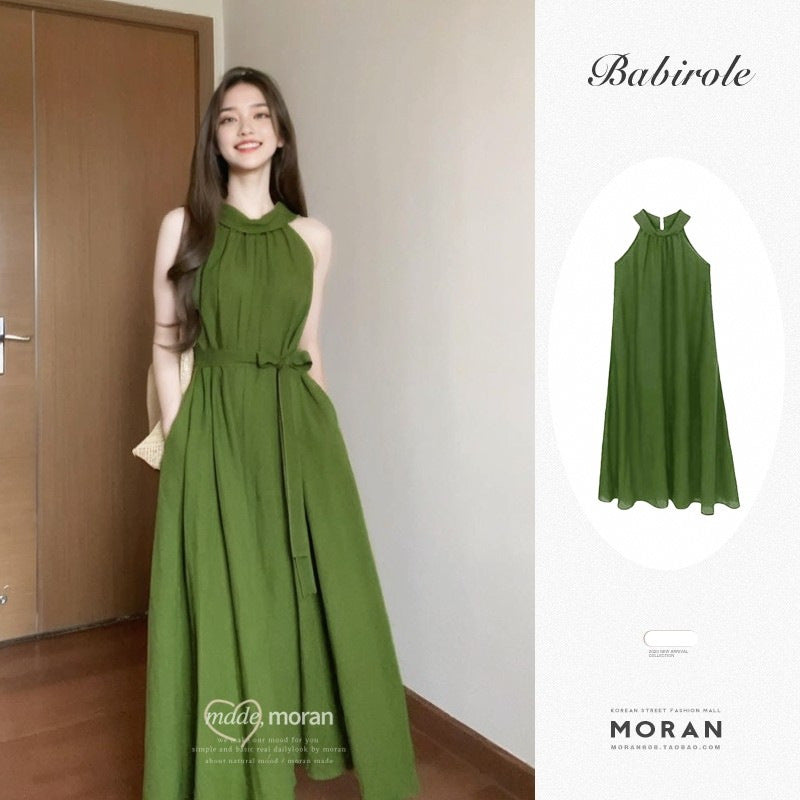 Women’s French-Inspired A-Line Maxi Dress, Sleeveless Summer