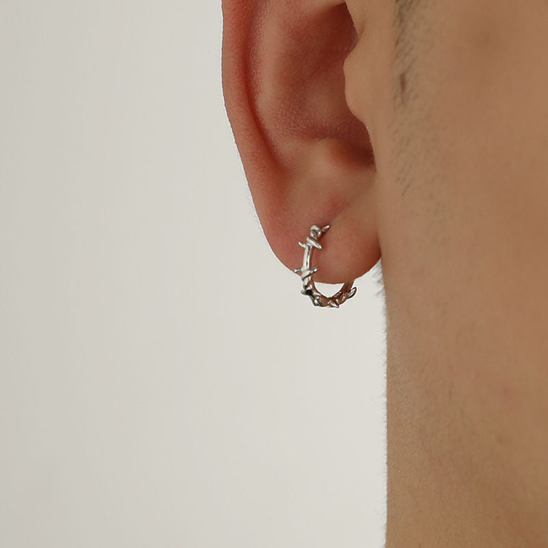 Men's Thorn Plant Design Earrings with Unique Style Accent