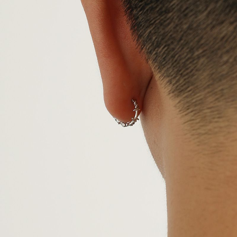 Men's Thorn Plant Design Earrings with Unique Style Accent