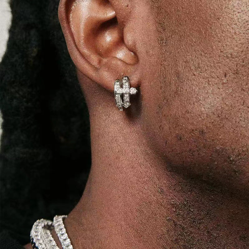 Men's Ladder Square Diamond Earrings with Hip-Hop Style