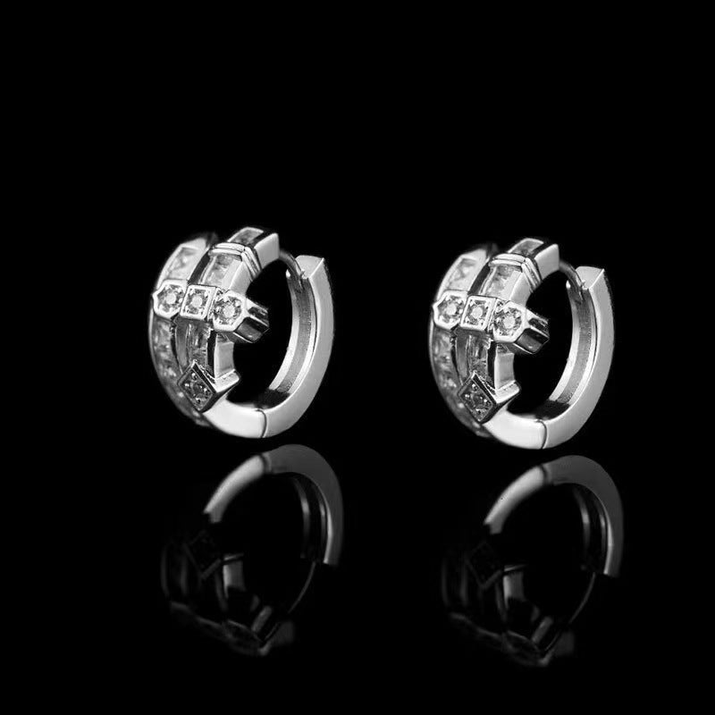 Men's Ladder Square Diamond Earrings with Hip-Hop Style