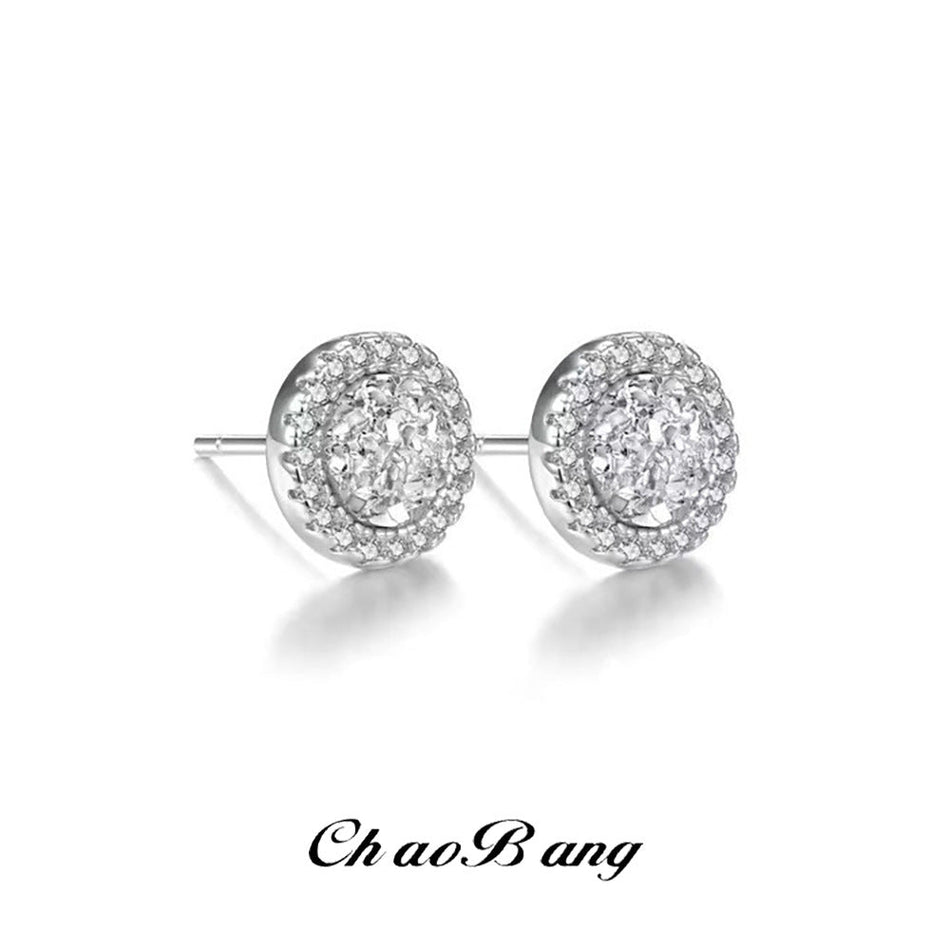 Men's Full Diamond Crystal Cluster Earrings Titanium Steel Design