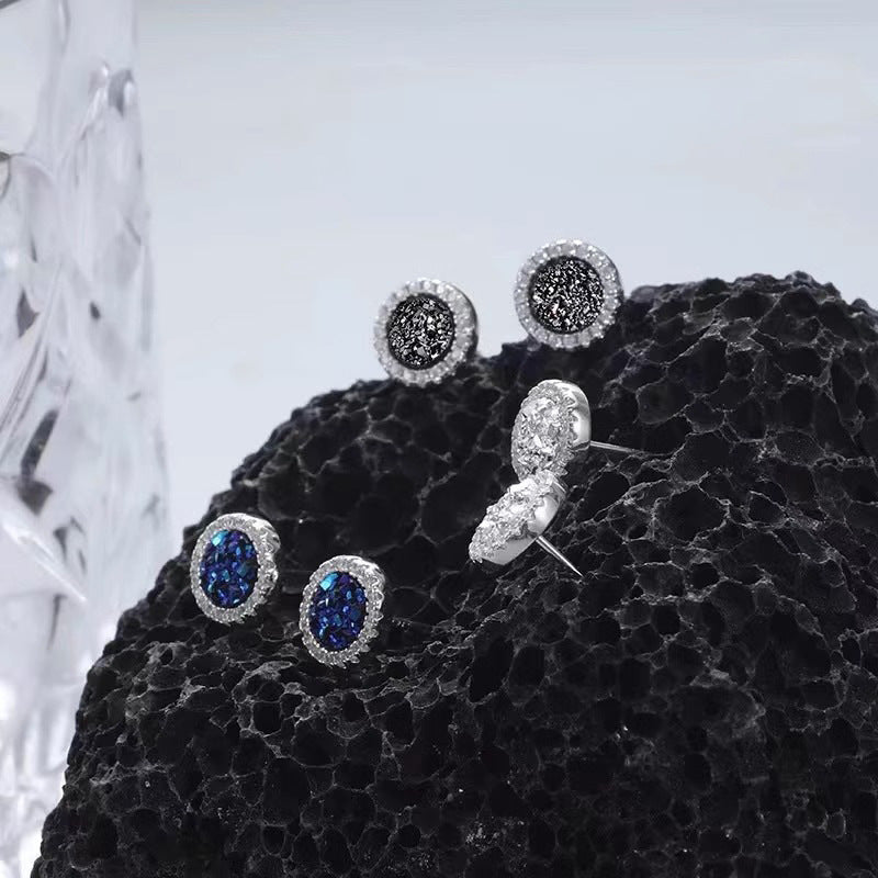 Men's Full Diamond Crystal Cluster Earrings Titanium Steel Design
