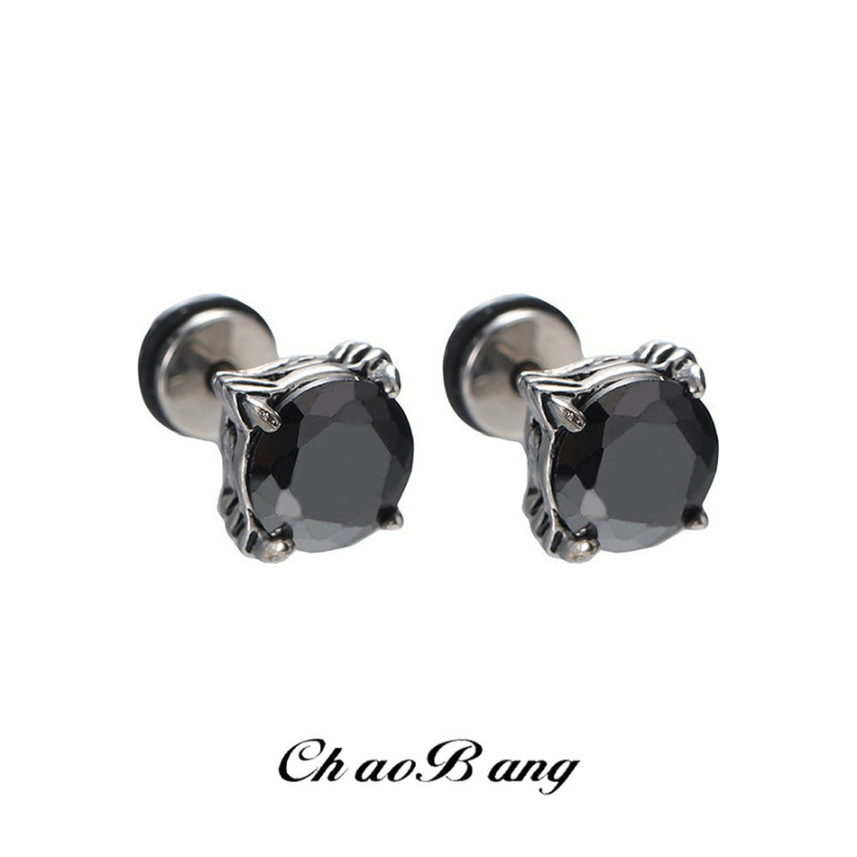 Men's Four-Prong Zircon Earrings with Titanium Steel Design