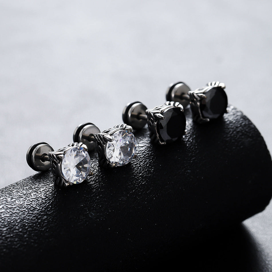 Men's Four-Prong Zircon Earrings with Titanium Steel Design