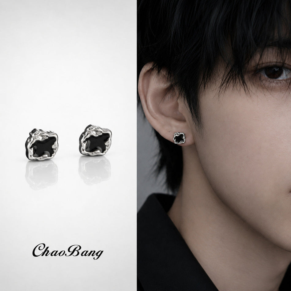 Men's Irregular Oil Drop Earrings with Niche Stylish Design