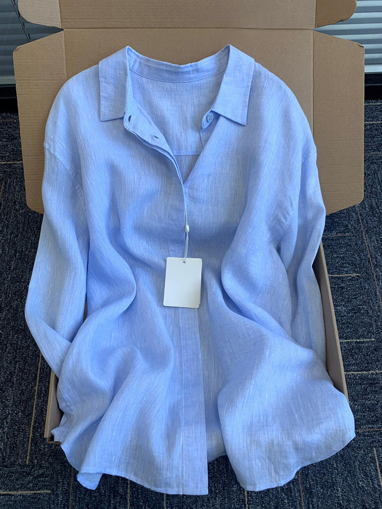 Women’s Cotton-Linen Lapel Shirt Jacket, Lightweight Summer
