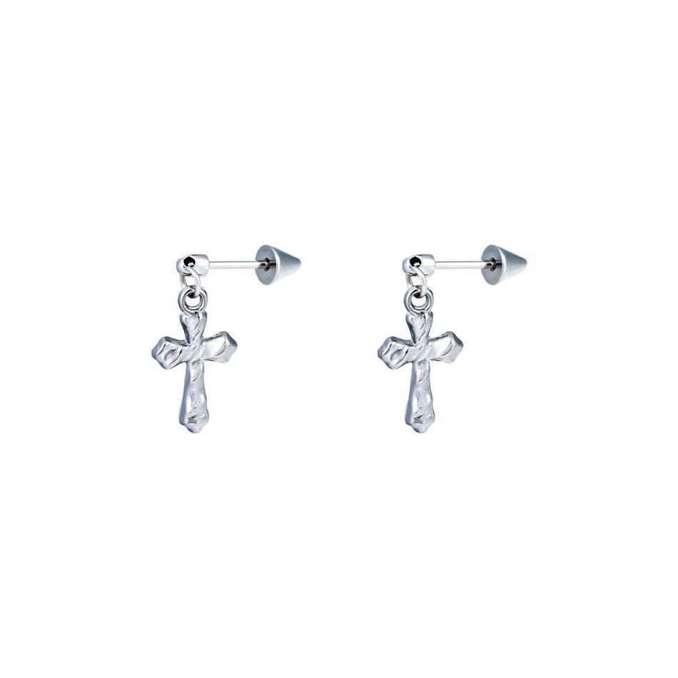 Men's Wave Cross Earrings with Simple Luxury Design