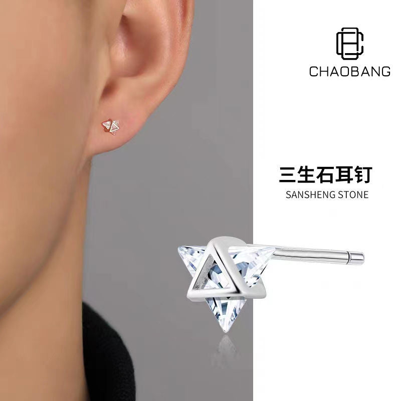 Men's Zircon Stud Earrings with Niche Light Luxury Design