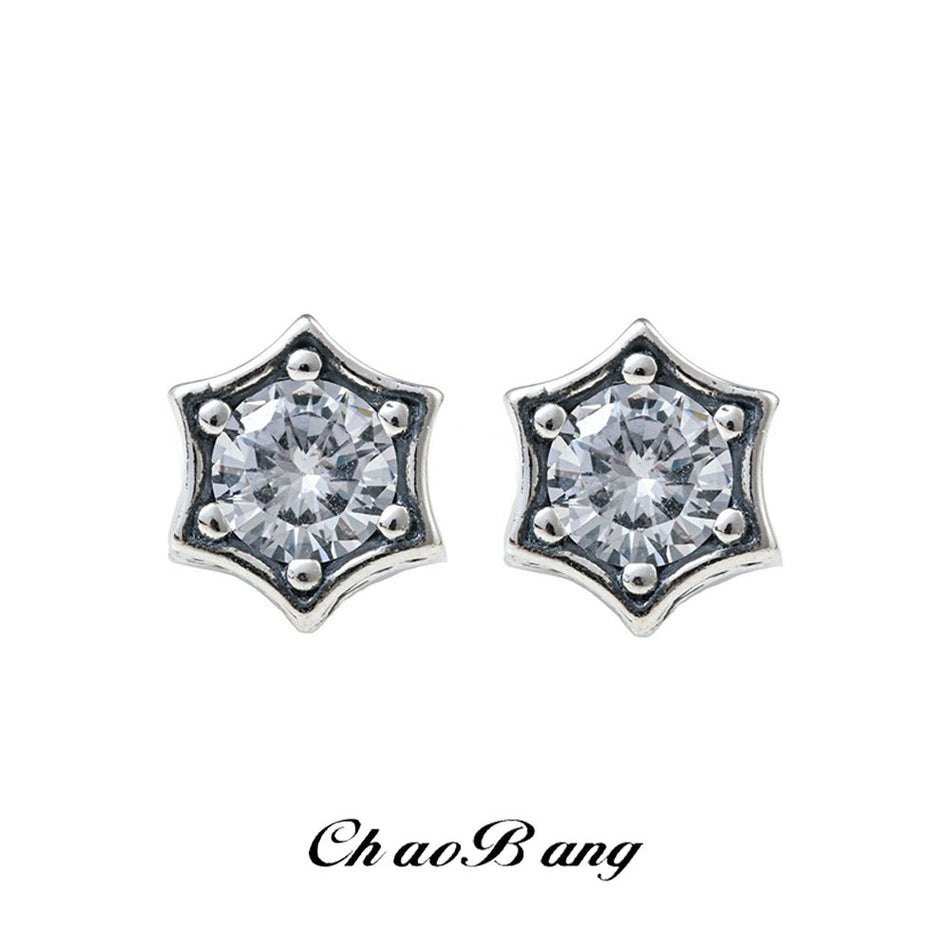 Men's Six-Pointed Star Zircon Earrings Retro Design Style