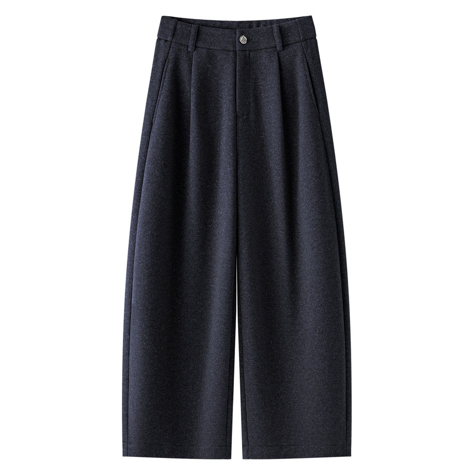 Women’s Gray Wool-Blend Wide-Leg Harem Pants, High-Waist