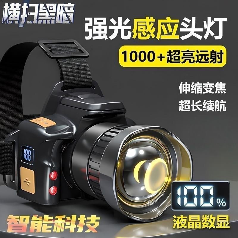 Rechargeable LED Headlamp with Long-Range Beam for Outdoor Use