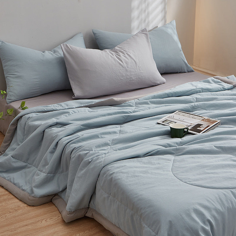Washed Cotton Summer Quilt, Soft Breathable Lightweight Blanket