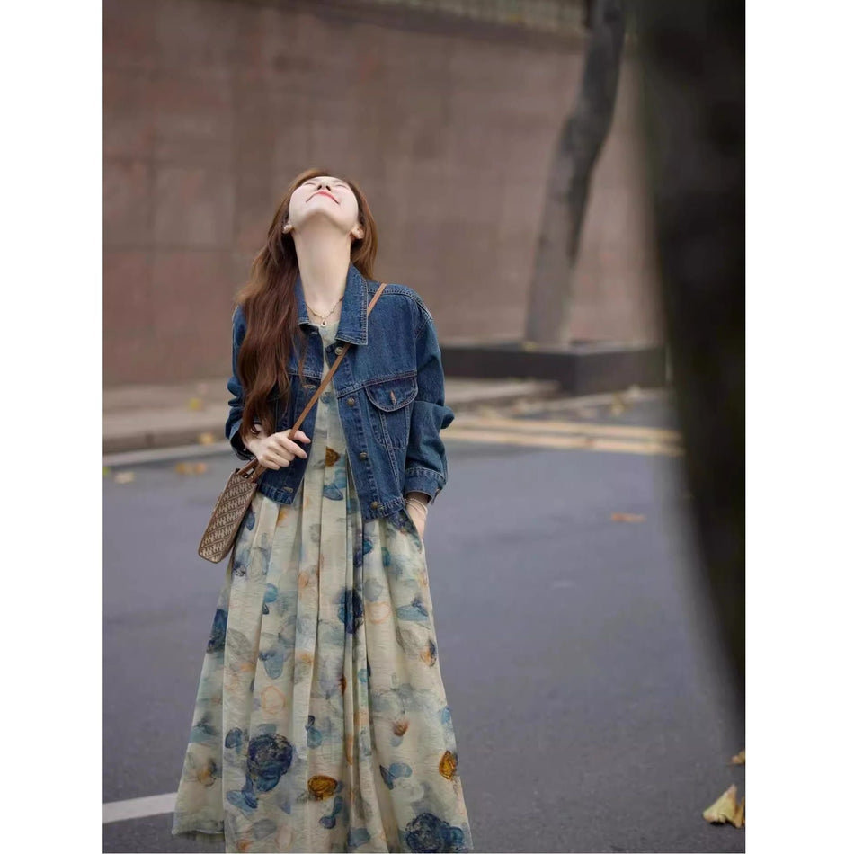 Striped A-Line Shirt Maxi Dress with High Waist Silhouette