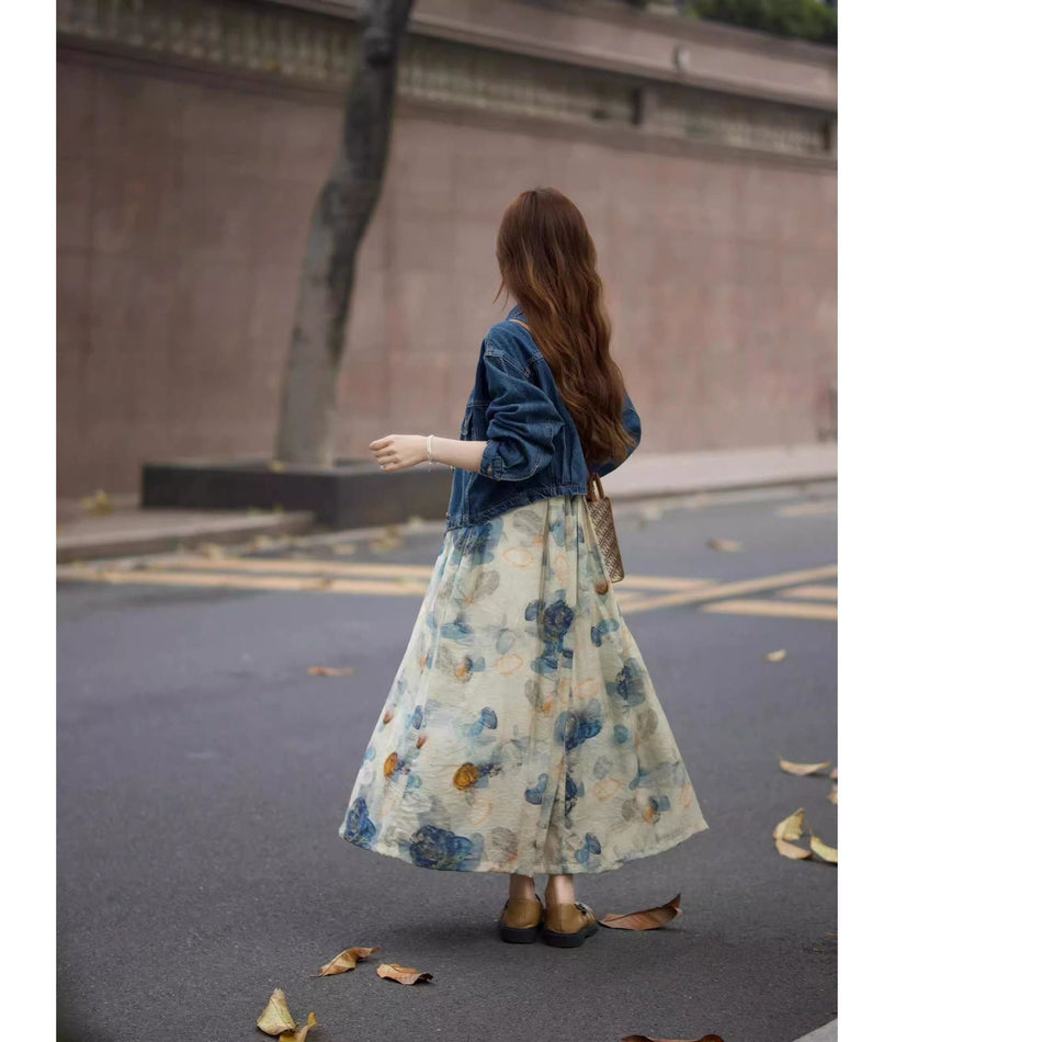 Striped A-Line Shirt Maxi Dress with High Waist Silhouette