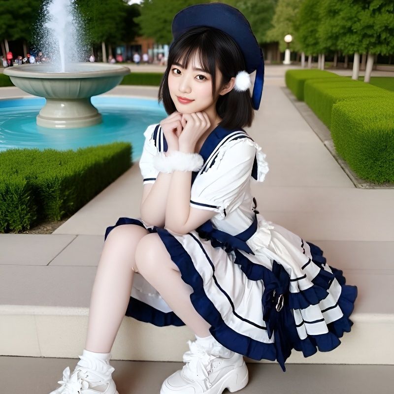 Sailor Collar Ruffle A-Line Dress with Bow Detail