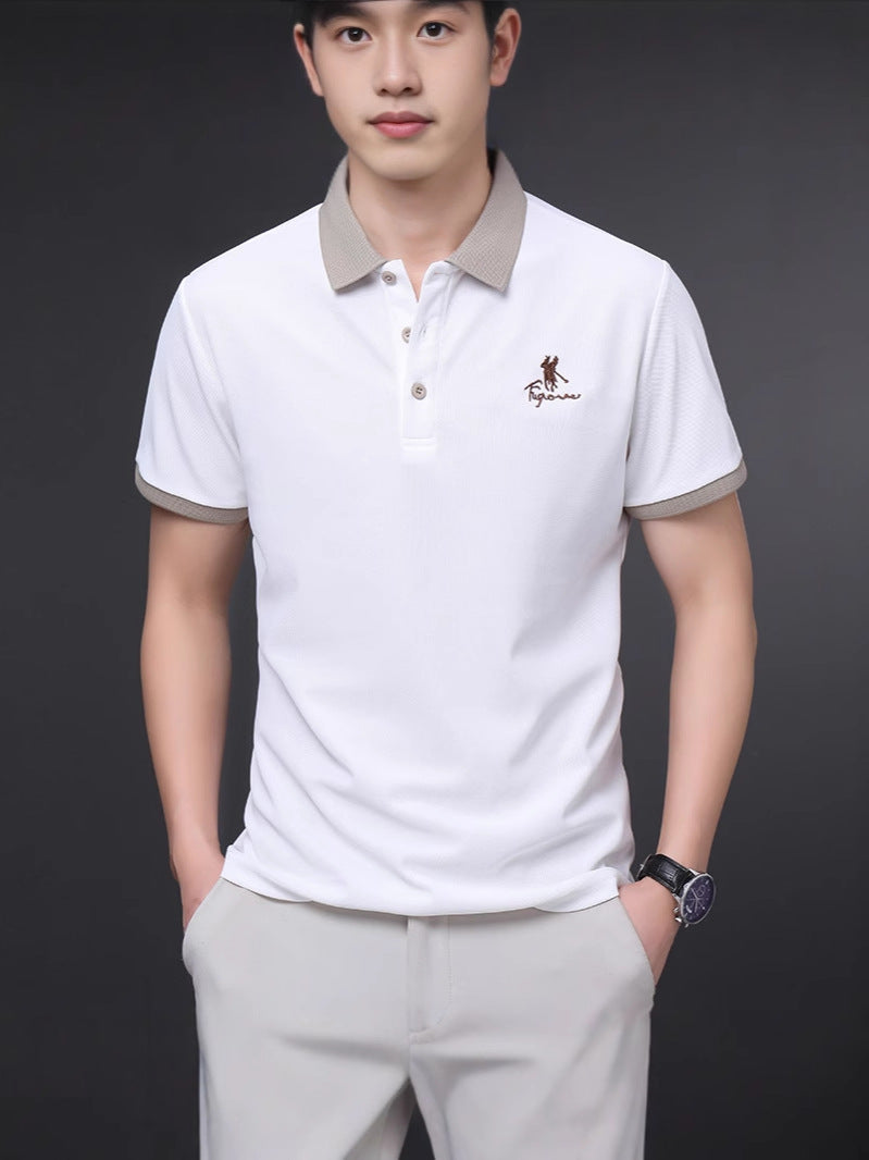 STOCK-Men's Embroidered Polo Shirt Solid Color Short Sleeve