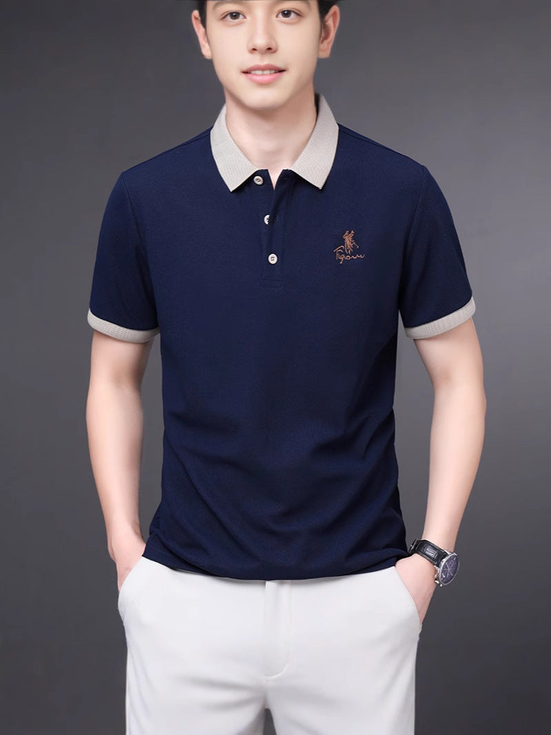 STOCK-Men's Embroidered Polo Shirt Solid Color Short Sleeve