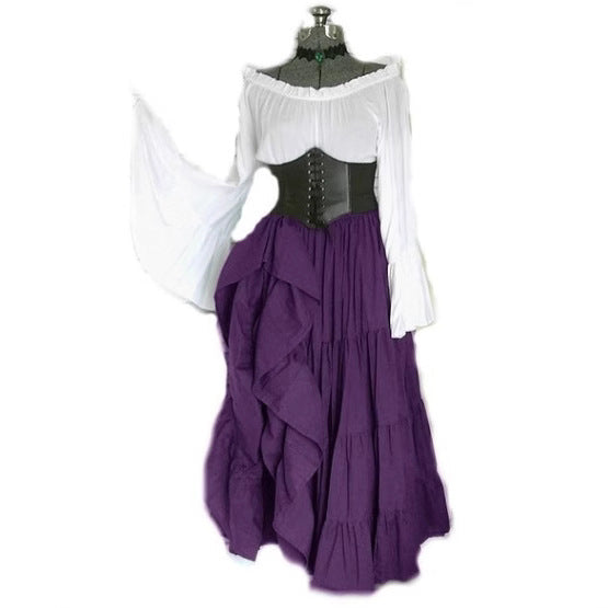 Renaissance-Inspired Long Sleeve Midi Dress with Bell Sleeves