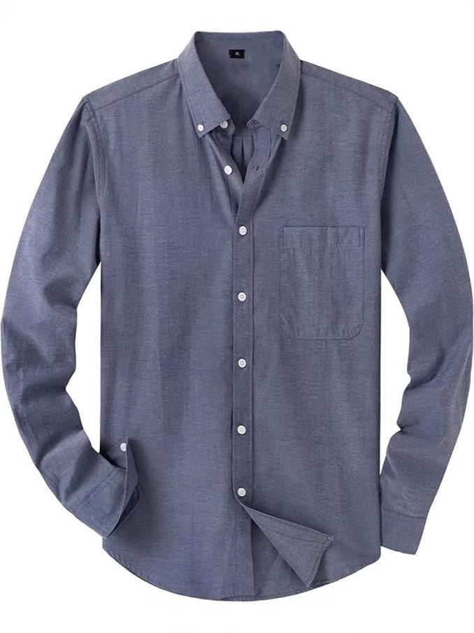 Men's Oxford Long Sleeve Shirt with Button Pocket Detail