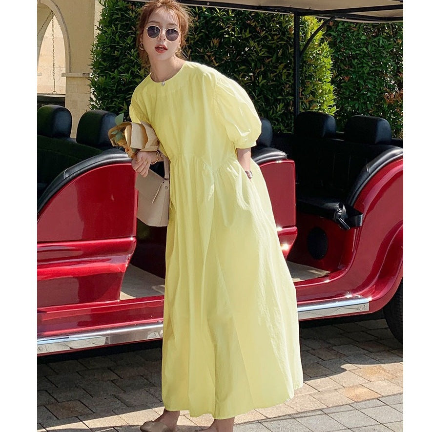 White A-Line Midi Dress with Ruffle Collar and Princess Sleeves