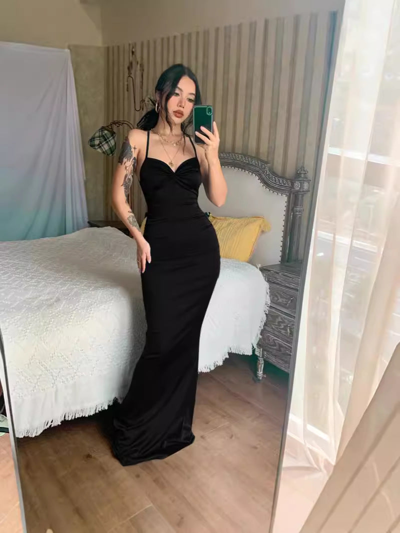 Backless V-Neck Bodycon Maxi Dress with Spaghetti Straps