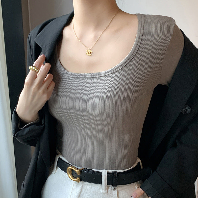 Slim-Fit U-Neck Long Sleeve Viscose Essential Top
