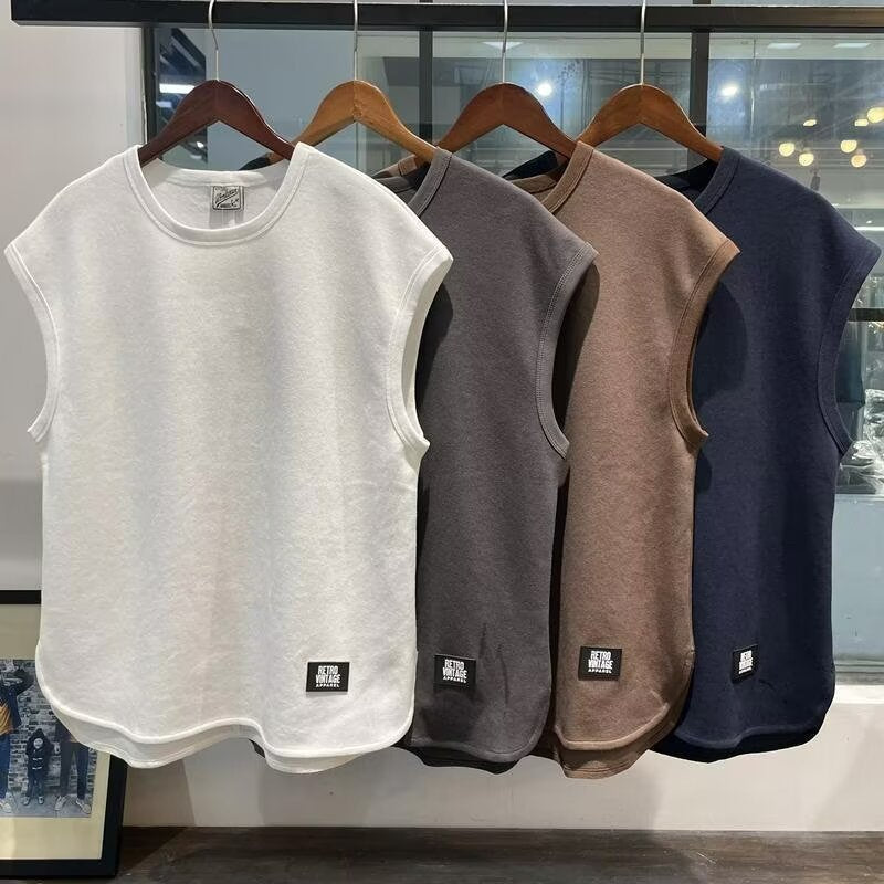 Men's Retro Solid Color Sleeveless Vest Loose Casual Tank Top