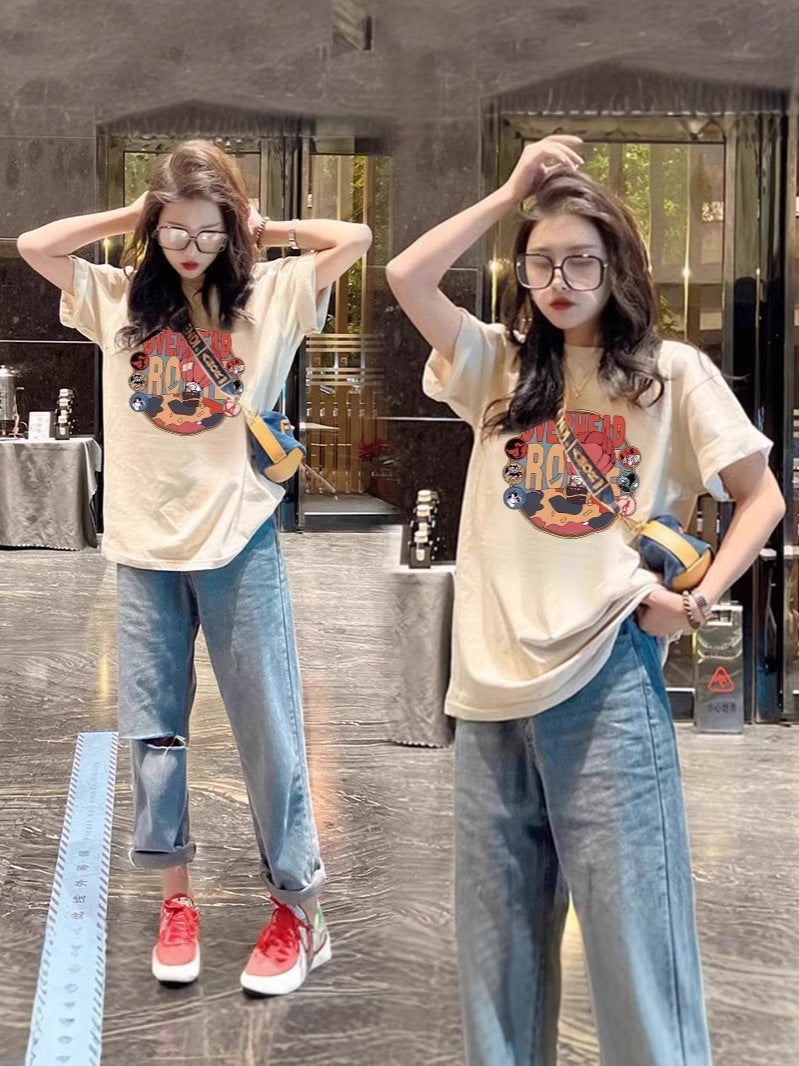 Anime Graphic Cotton T-Shirt with Relaxed Streetwear Fit