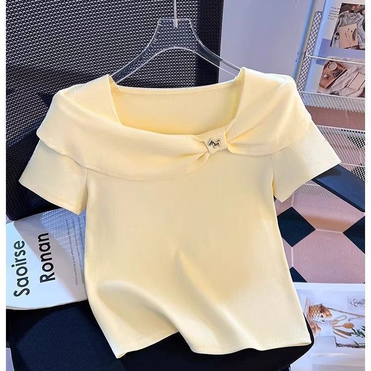 One-Shoulder Twist Knot Slim-Fit Top with Short Sleeves